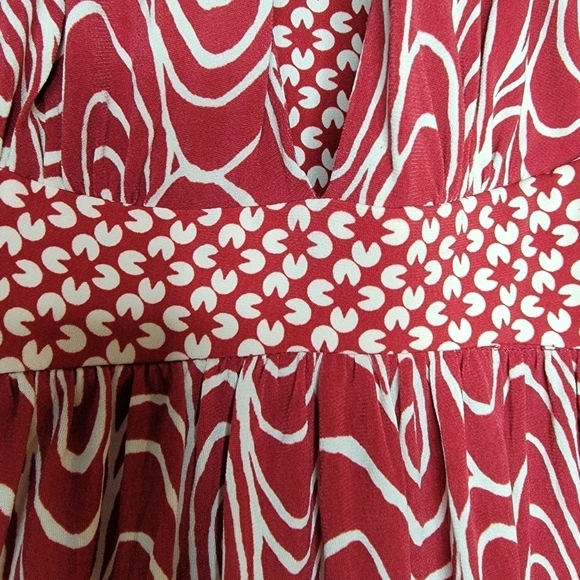 LONDON TIMES Halter Dress Red Abstract Print Retro Sweetheart Neck Women's 14 - Picture 6 of 13